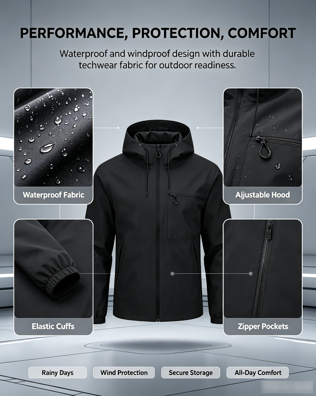Waterproof Hooded Techwear Jacket