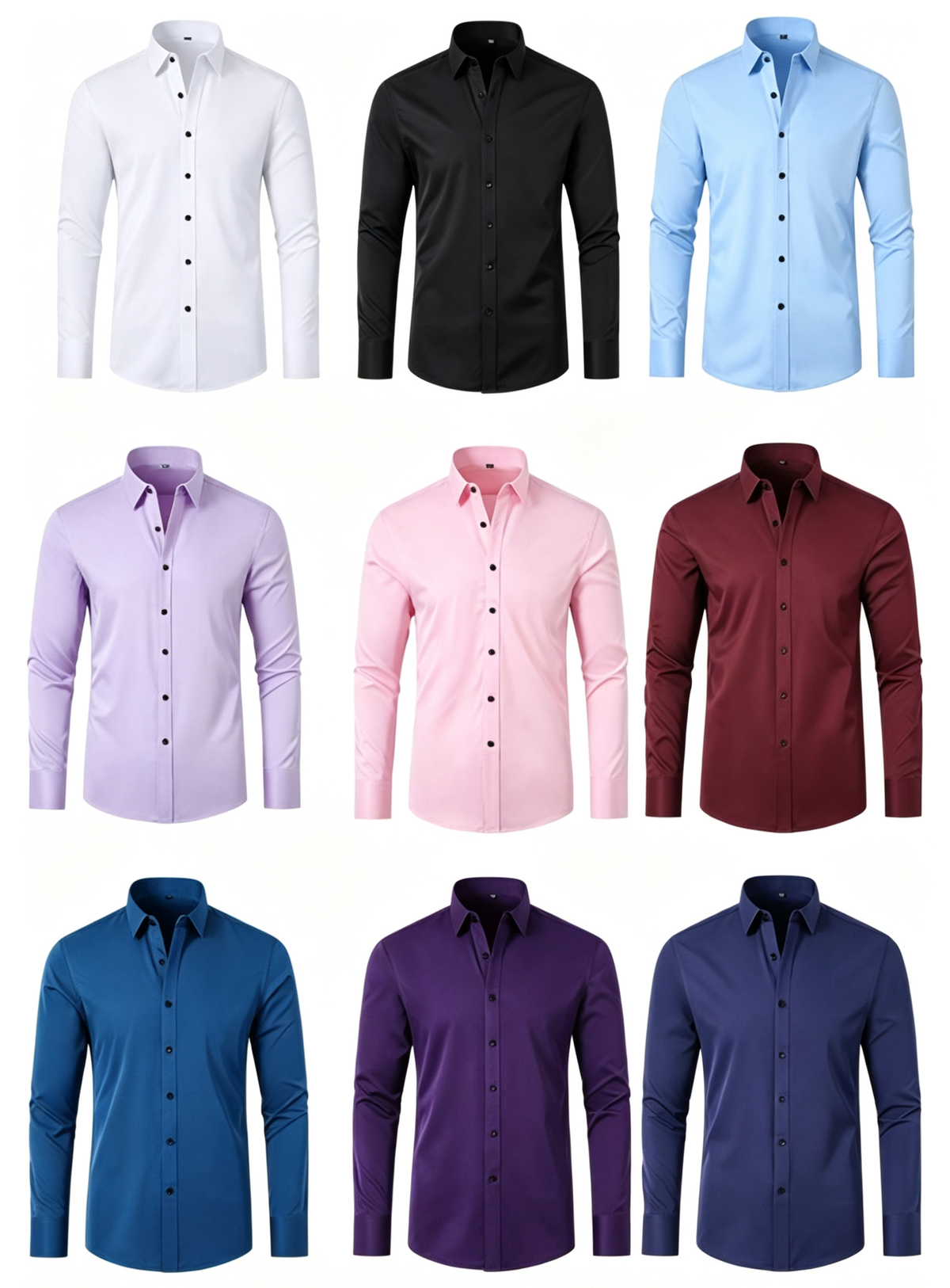 Men's Slim Fit High Stretch Long‑Sleeve Dress Shirt