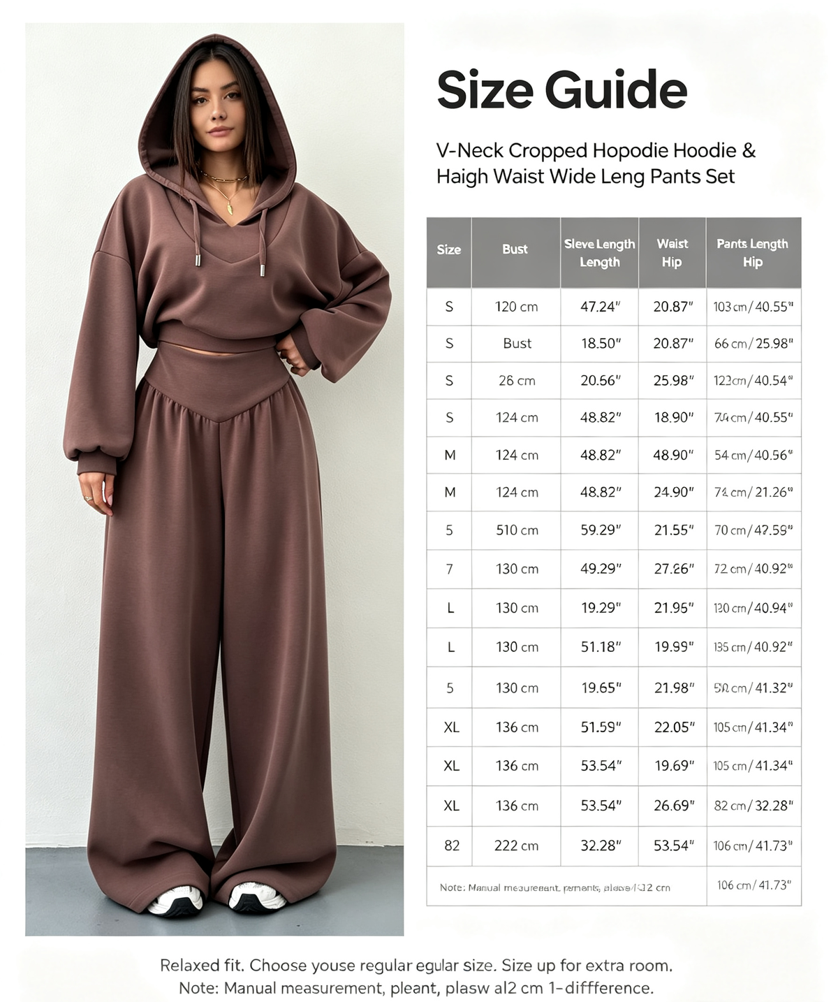Women’s V-Neck Cropped Hoodie & Wide Leg Pants 2-Piece Set