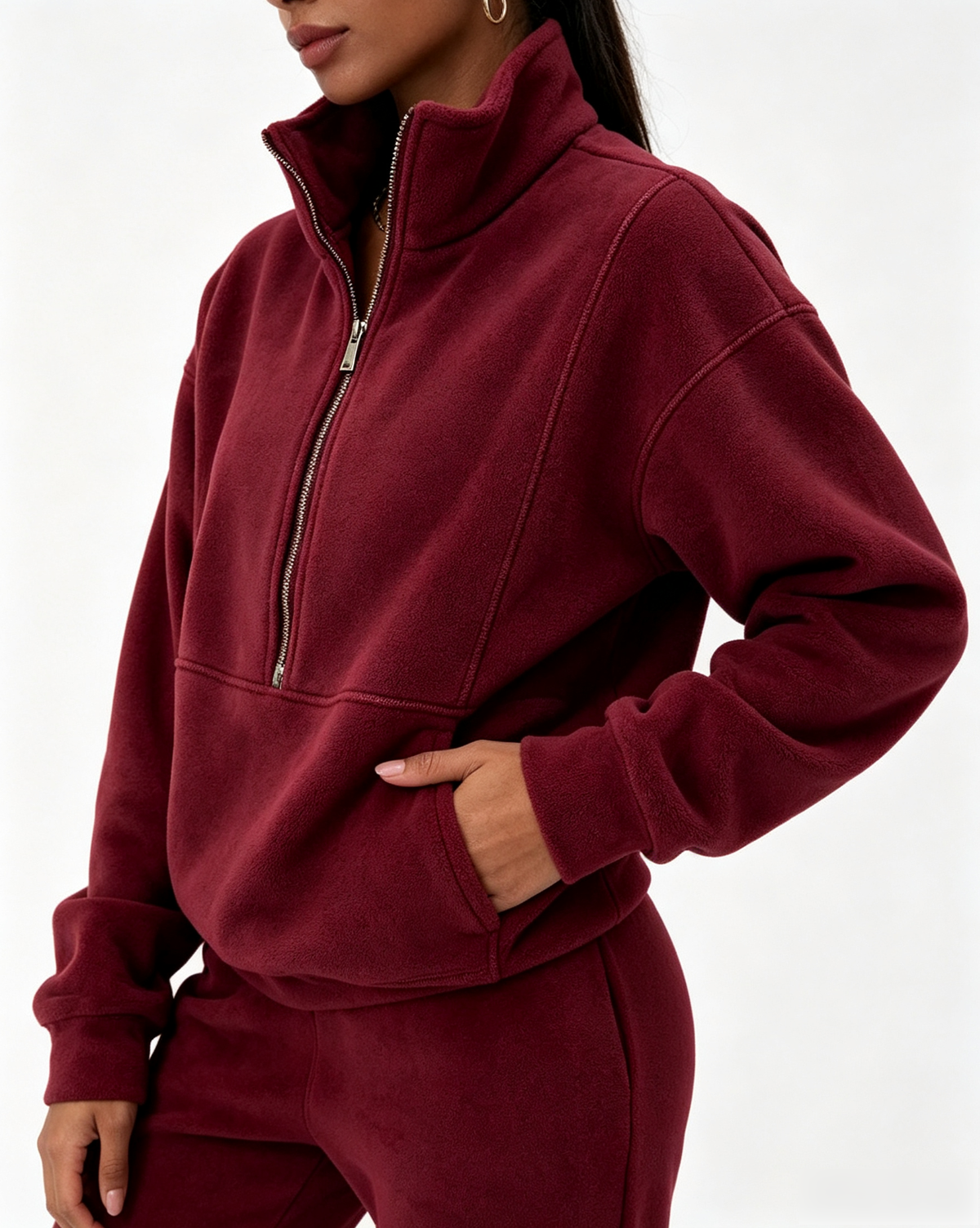 Women's Half-Zip Fleece Tracksuit | 2 Piece Casual Sweat Outfit