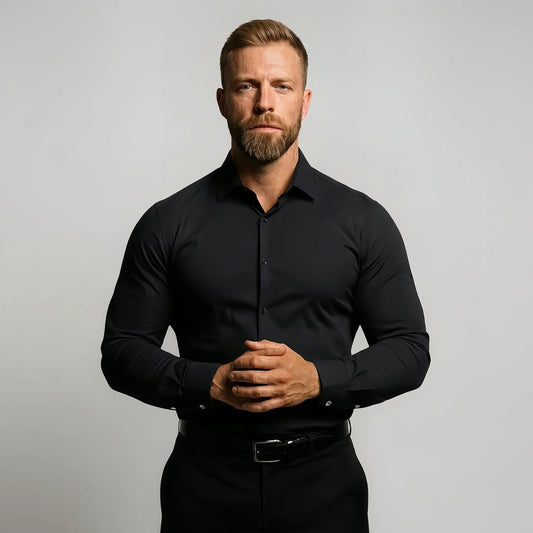 Men's Slim Fit High Stretch Long‑Sleeve Dress Shirt