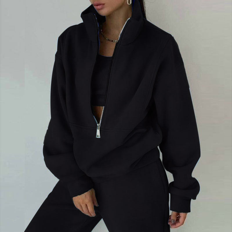 Women's Half-Zip Fleece Tracksuit | 2 Piece Casual Sweat Outfit