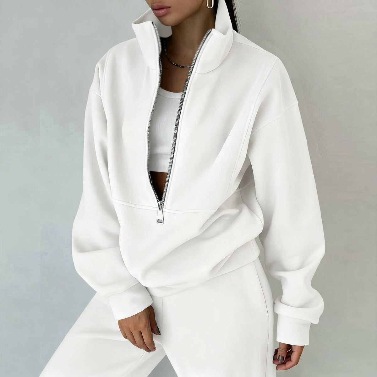 Women's Half-Zip Fleece Tracksuit | 2 Piece Casual Sweat Outfit